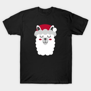 Cute Christmas Llama - Santa Hat T-Shirt